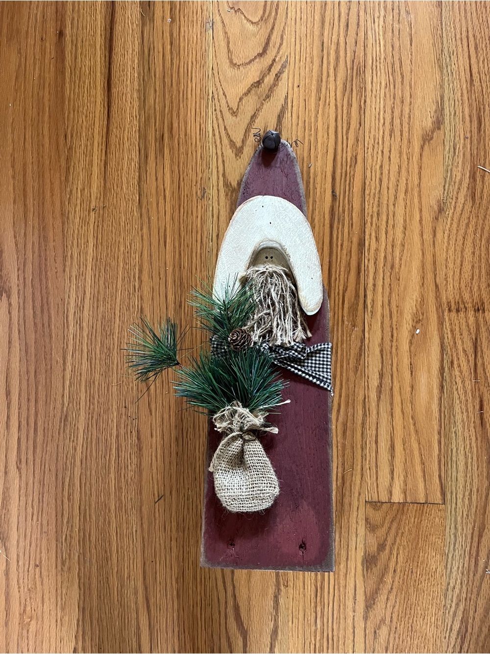 Handcrafted Burgundy Wooden Holiday Gnome Decor - Unbranded